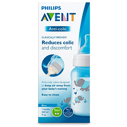 AVENT MAMADERA CON VÁLVULA ANTICÓLICO ELEFANTE AZUL 260ML SCF821/15