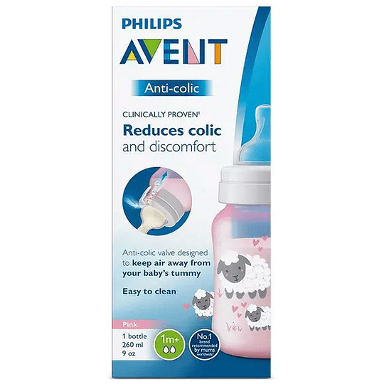 AVENT MAMADERA CON VÁLVULA ANTICÓLICO OVEJA ROSA 260ML SCF821/14