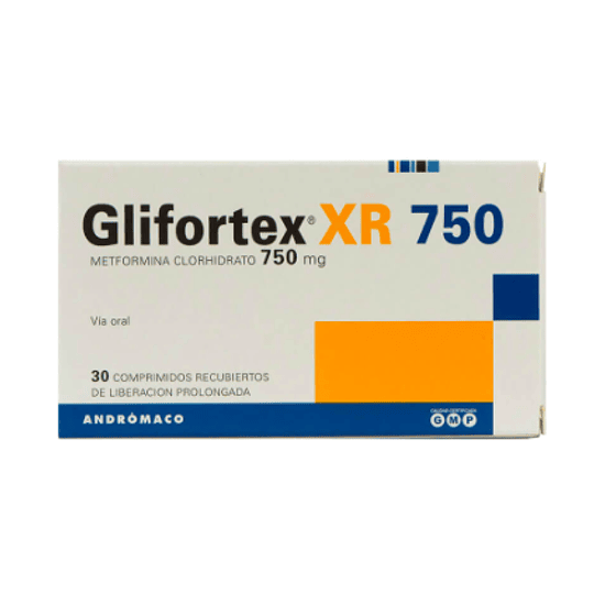 Glifortex XR (B) Metformina 750mg 30 Comprimidos Prolongados