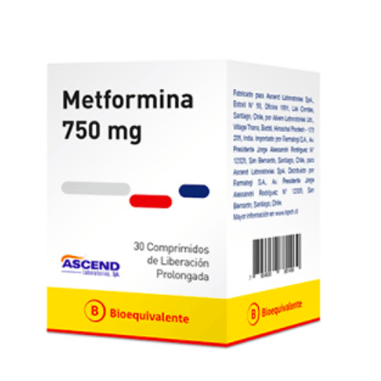 Metformina 750 mg 30 comprimidos
