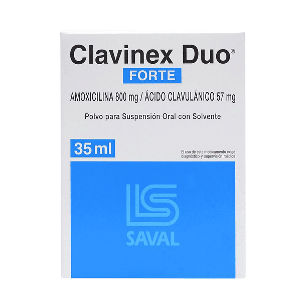 Clavinex Duo Forte 800 mg/57 mg  x35 ml Polvo Para Suspensión Oral Con Solvente 