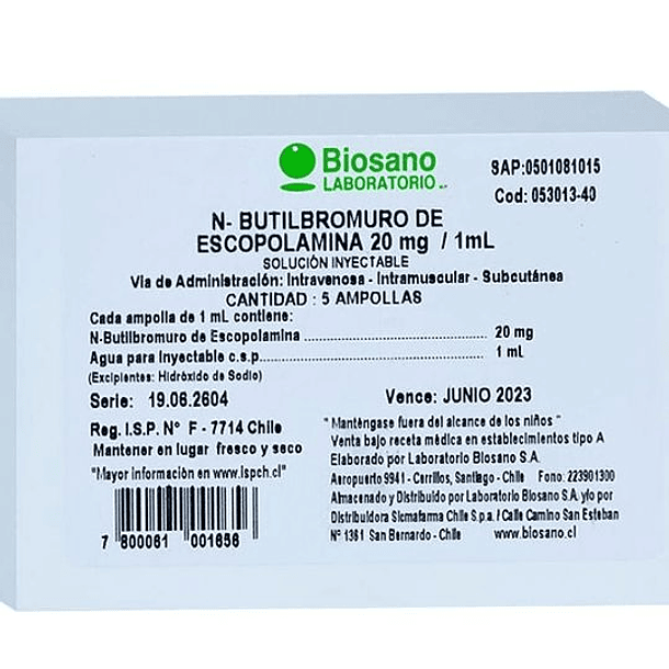 Butilbromuro Escopolamina 20 mg/1 ml  x1 Ampolla 