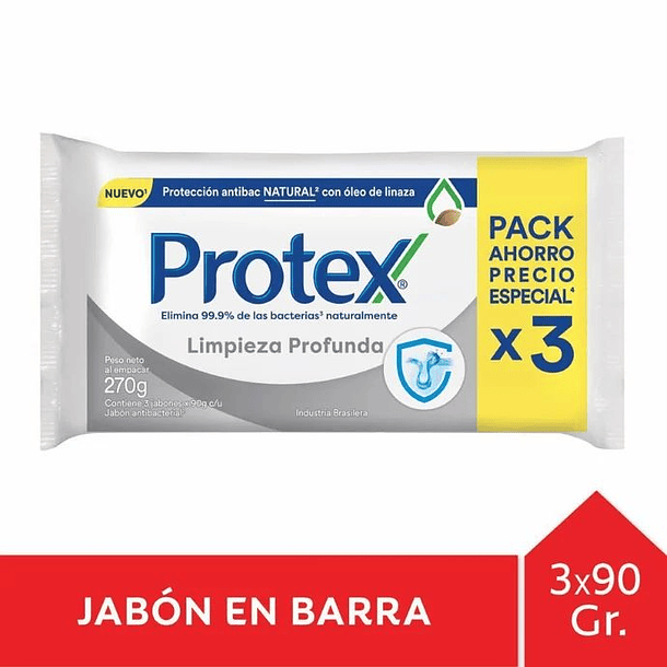 Protex  Limpieza Profunda x 3 Unidades 90  gr Jabón Barra 