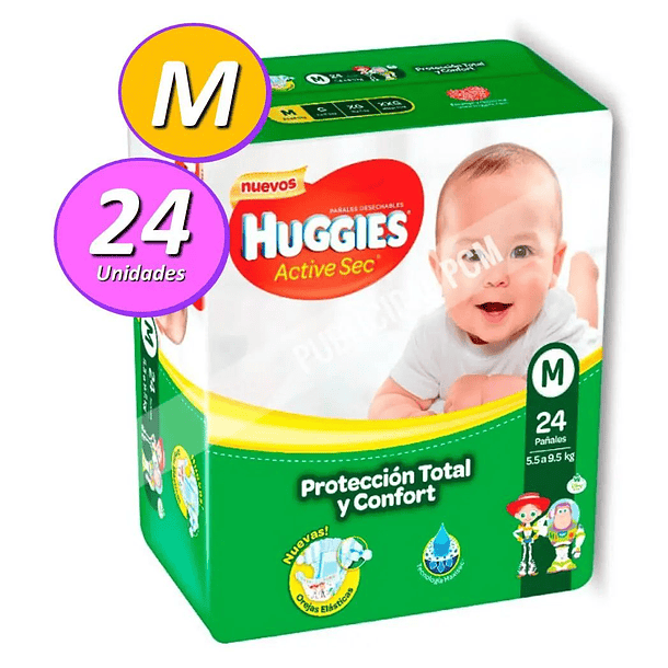 Huggies Active Sec Talla M x 24 Pañales 