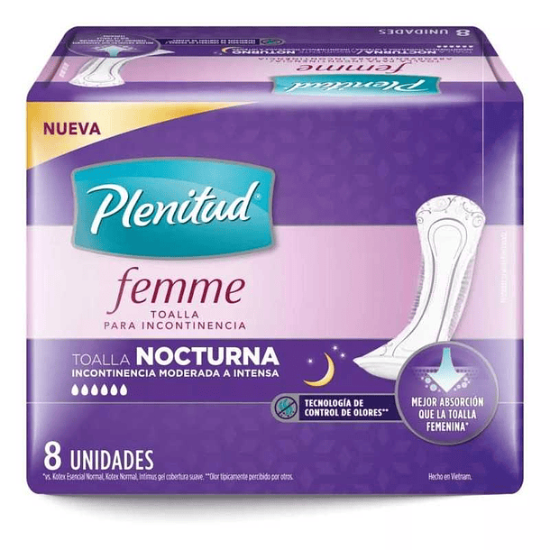 Plenitud Femme Nocturna Incontinencia x 8 Toallas  