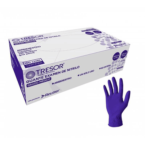 Guante Ex amen De Nitrilo Tresor Azul Cobalto Talla M 