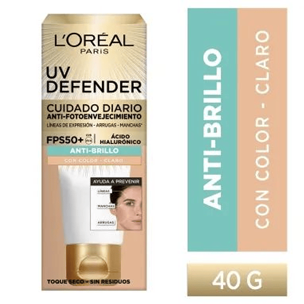Loreal Uv Defender Anti-Brillo Color Claro x 40G 