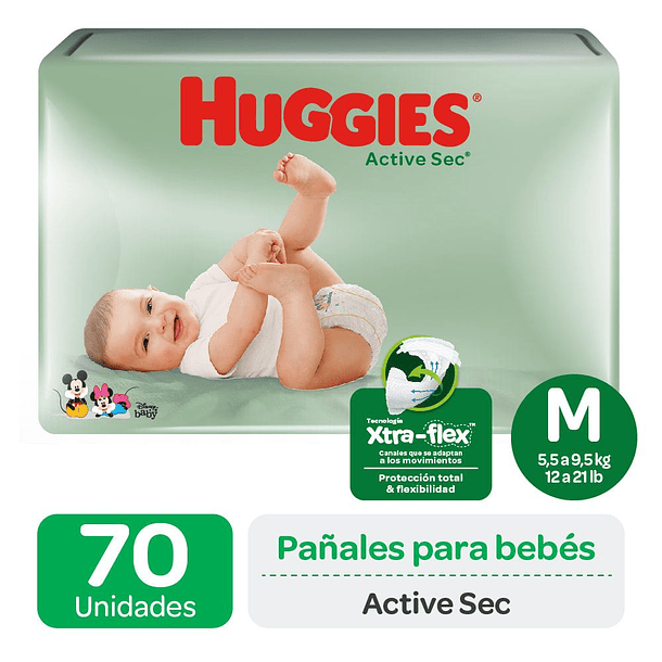 Huggies Active Sec Talla M x 70 Pañales 
