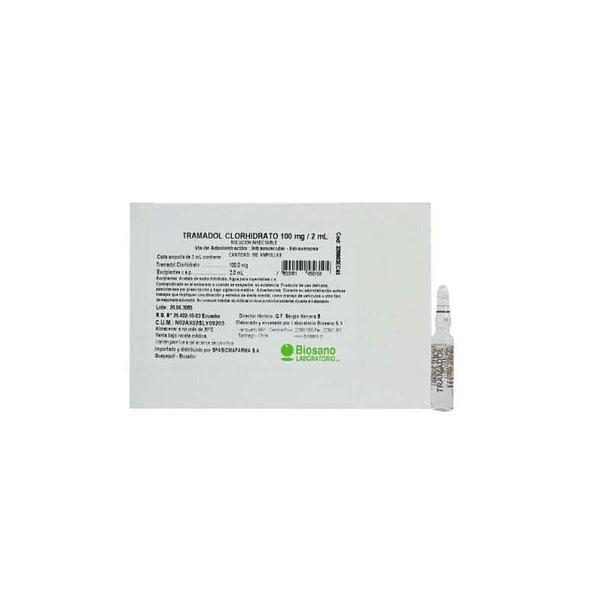 Tramadol 100 Mg / 2 Ml X 100 Ampollas 