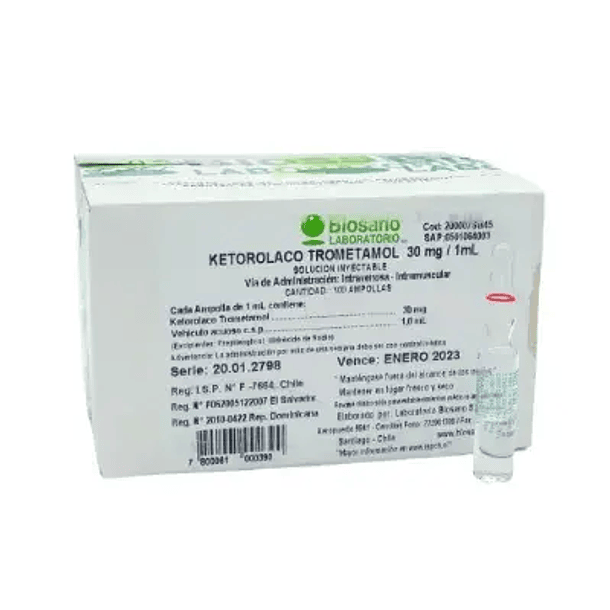 Ketorolaco Trometamol 30 Mg /1 Ml X 100 Ampollas 