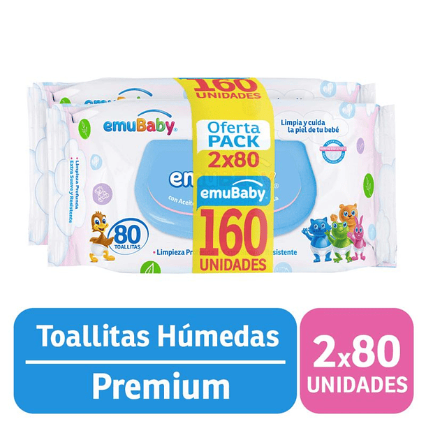 Emu Emuwipes Toa Hum Premium 80 Unid X 2 Bolsas 