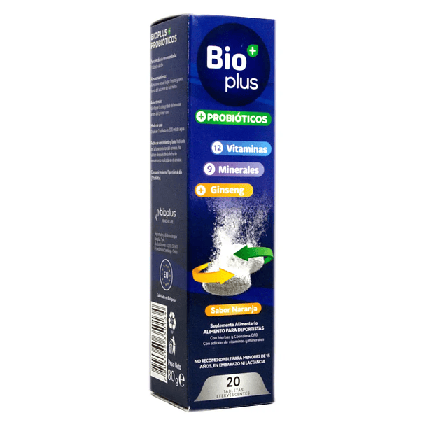 Bio Plus Probioticos + Multivitaminicos+Ginseng X20 Tabletas Efervescentes 