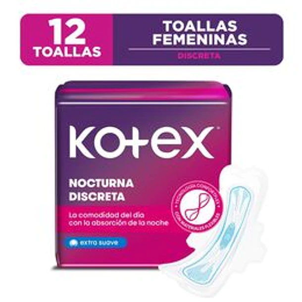 Kotex Toalla Nocturna Ultrafina Suave con Alas x 12 Unidades 