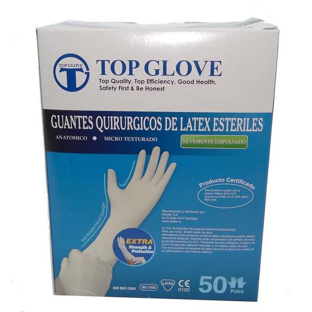 Guante Quirurgico Esteril N7 Top Glove Caja X 50 Pares 