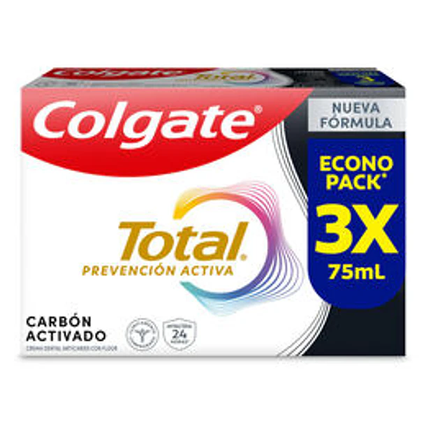 Colgate Pasta Dental Total 12 Carbon Activado Pomo 75 gr x 3 Unidades 