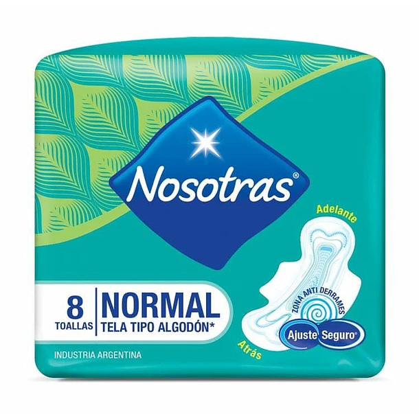 Nosotras Toalla Natural Normal con Alas, 8 Unidades 