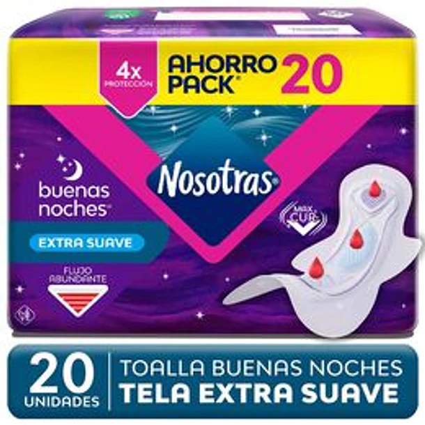 Nosotras Toa Hig Bnas Noc Larga Ultrainvis Suave C/Alas x 20 Unid 