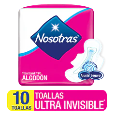 Nosotras Toa Hig Algodón Ultrainvis Suave C/Alas x 10 Unid