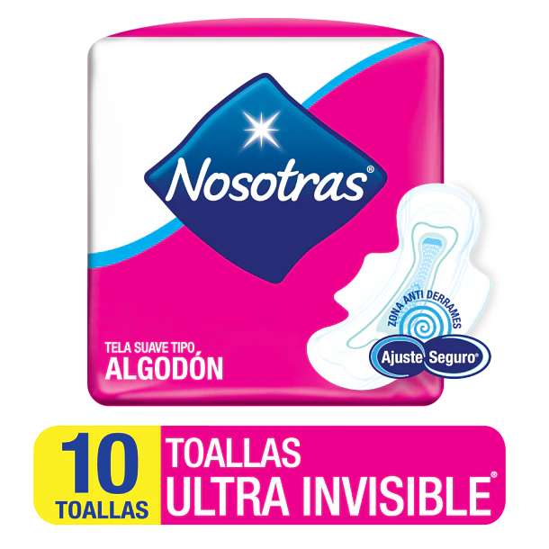Nosotras Toa Hig Algodón Ultrainvis Suave C/Alas x 10 Unid 