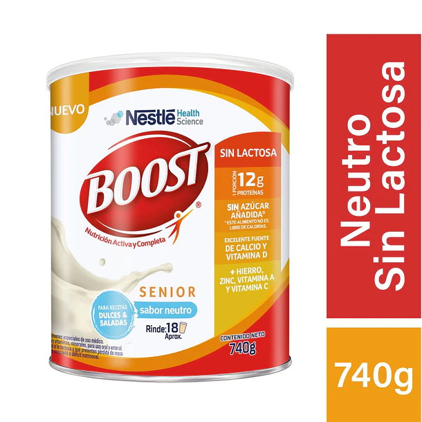 Boost Senior Leche en Polvo Sabor Neutro sin Lactosa x 740 gr 