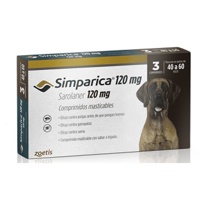 Simparica 120 Mg 40 a 60 Kg - 3 Comprimidos