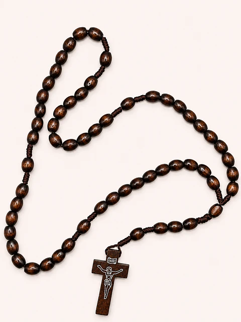 Terço Cordão Oval Castanho Escuro