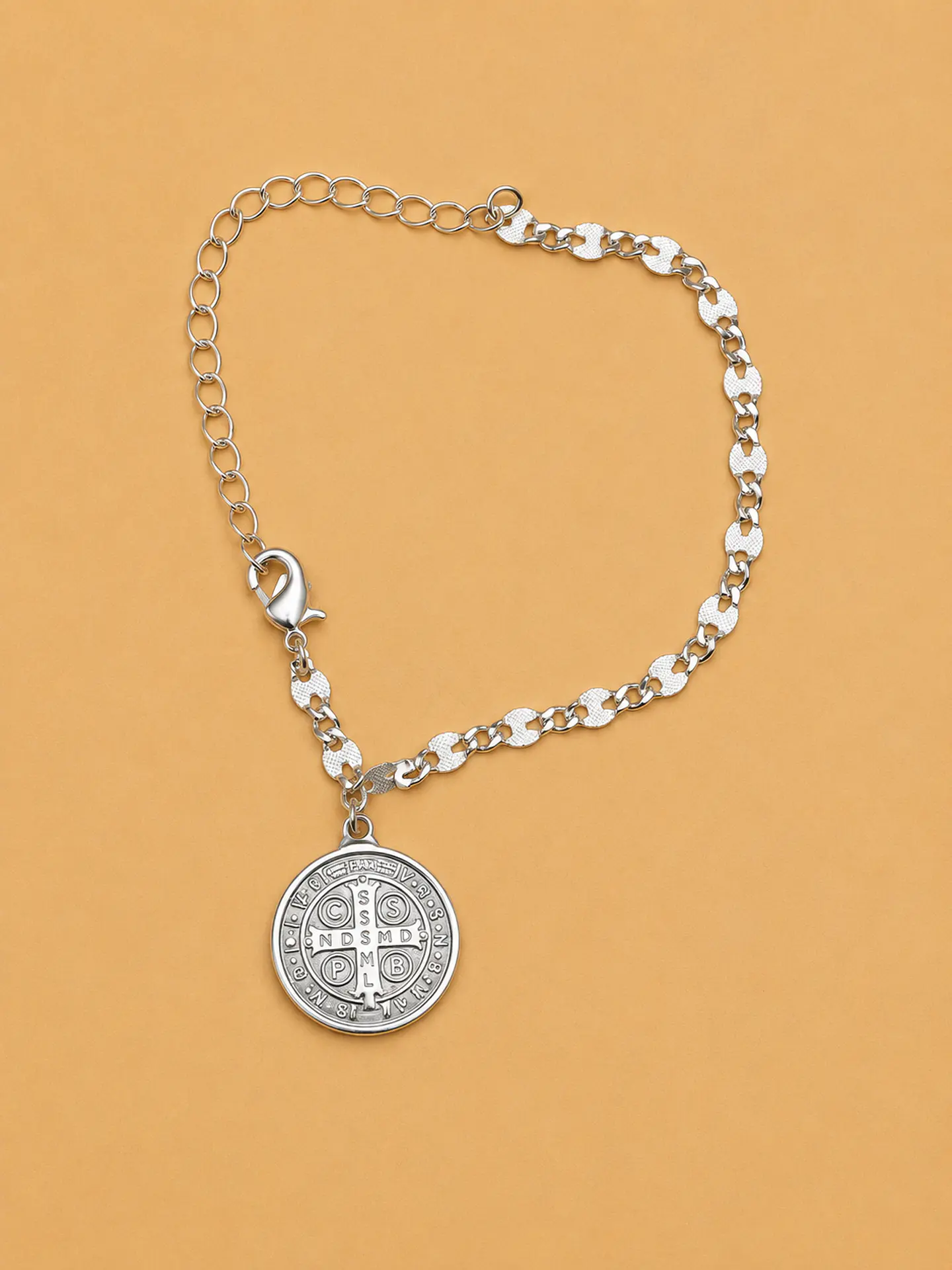Pulseira Prateada Medalha de São Bento 1