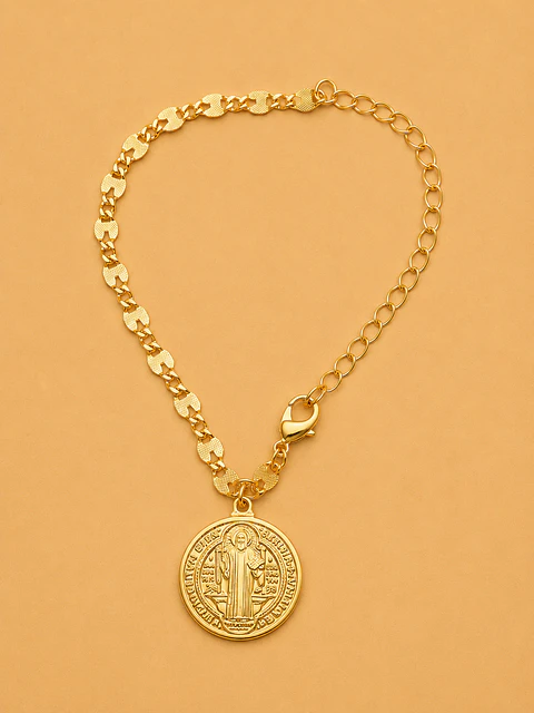 Pulseira Dourada Medalha de São Bento 