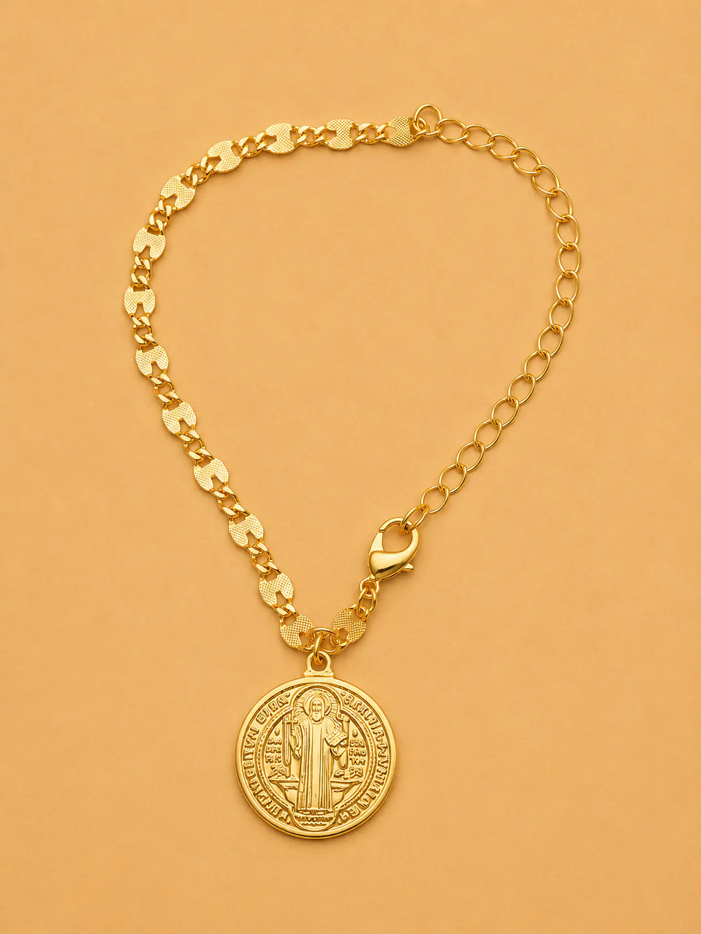 Pulseira Dourada Medalha de São Bento  1