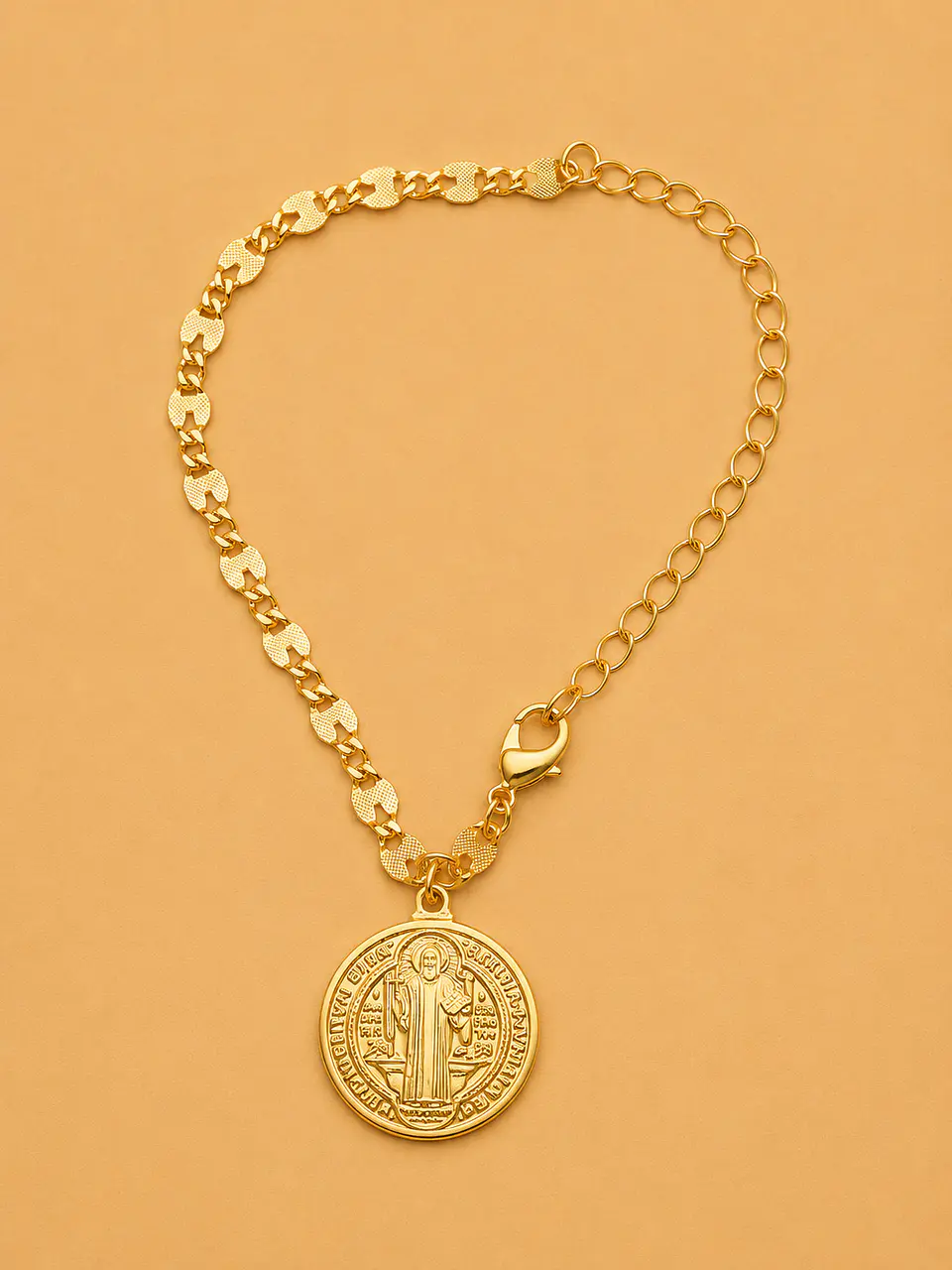 Pulseira Dourada Medalha de São Bento  1