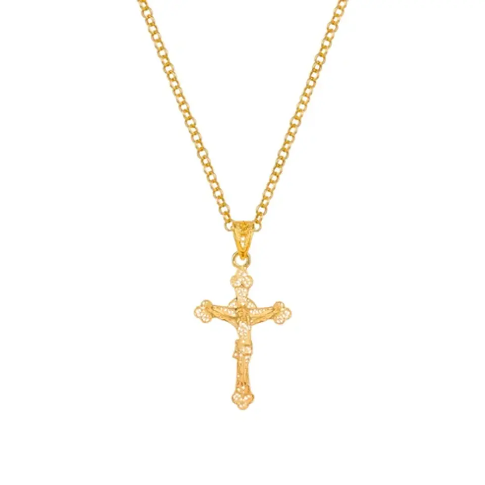 Colar Crucifixo Filigrana em Prata Dourada 1