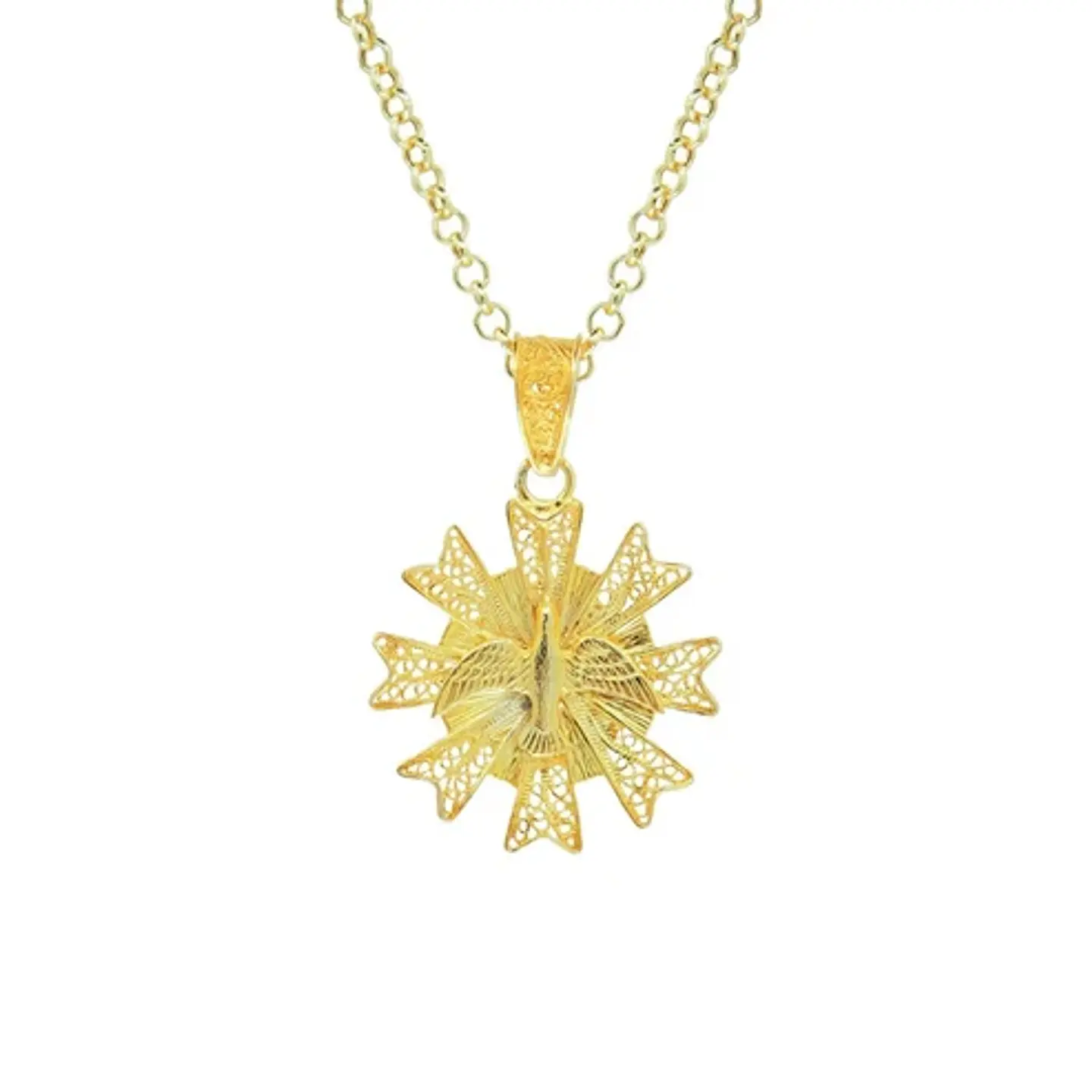 Colar Espírito Santo de Filigrana em Prata Dourada 925 1