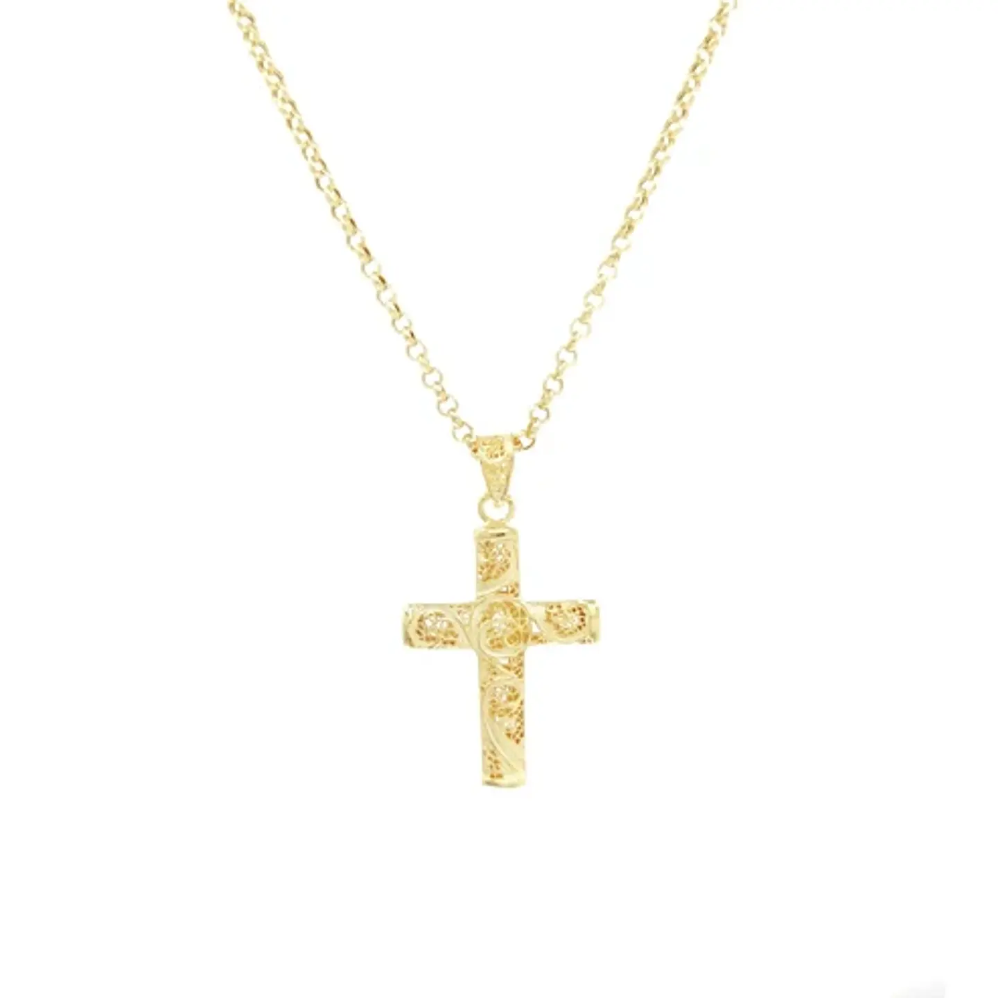Colar Cruz de Filigrana em Prata Dourada 925 1