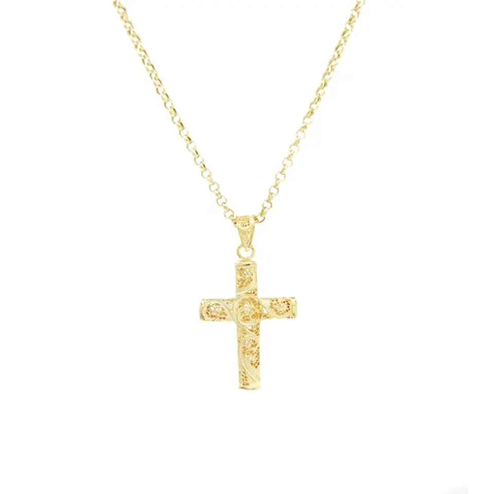 Colar Cruz de Filigrana em Prata Dourada 925 1
