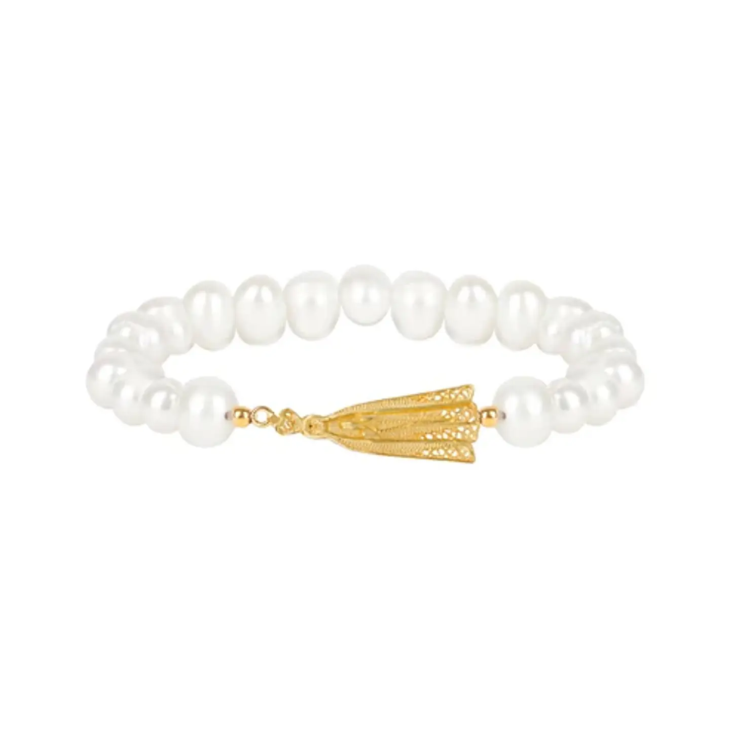 Pulseira Nossa Senhora de Fátima em Prata Dourada com Pérolas 1