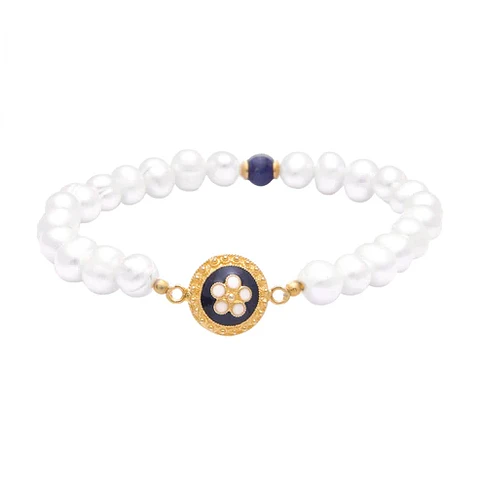 Pulseira Caramujo em Prata Dourada com Pérolas