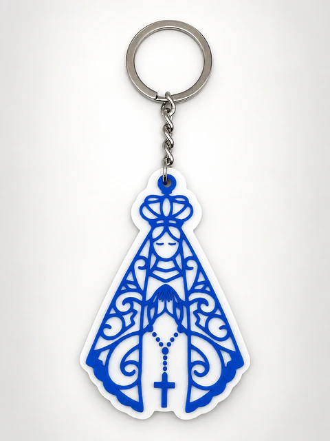 Porta-Chaves Nossa Senhora de Fátima Azul e Branco