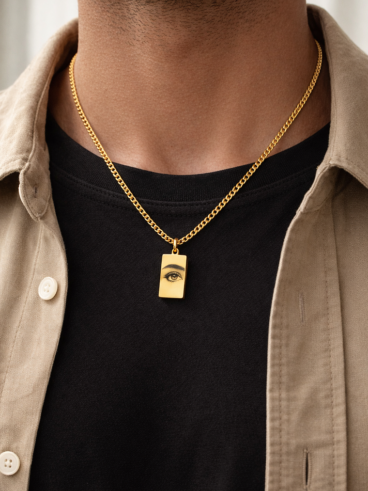 Colar O Olhar Personalizado com Foto – Pingente Retangular Gravado a Laser 3