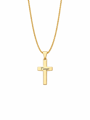 Colar Cruz Personalizado com Nome – Gravação a Laser