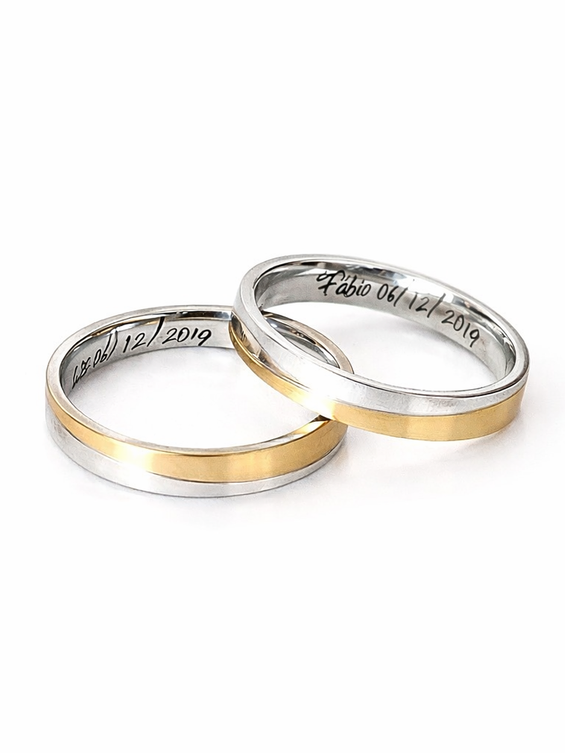 Alianças Perpétua Bicolor em Aço Inoxidável – Par com Gravação 2