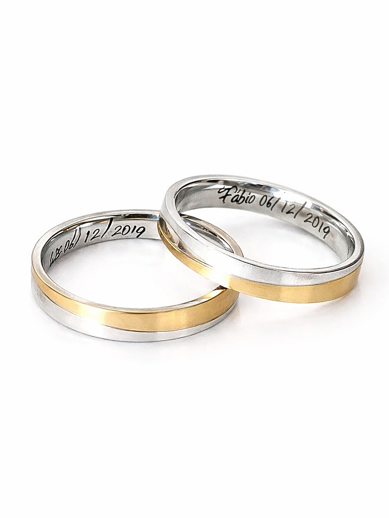 Alianças Perpétua Bicolor em Aço Inoxidável – Par com Gravação 2