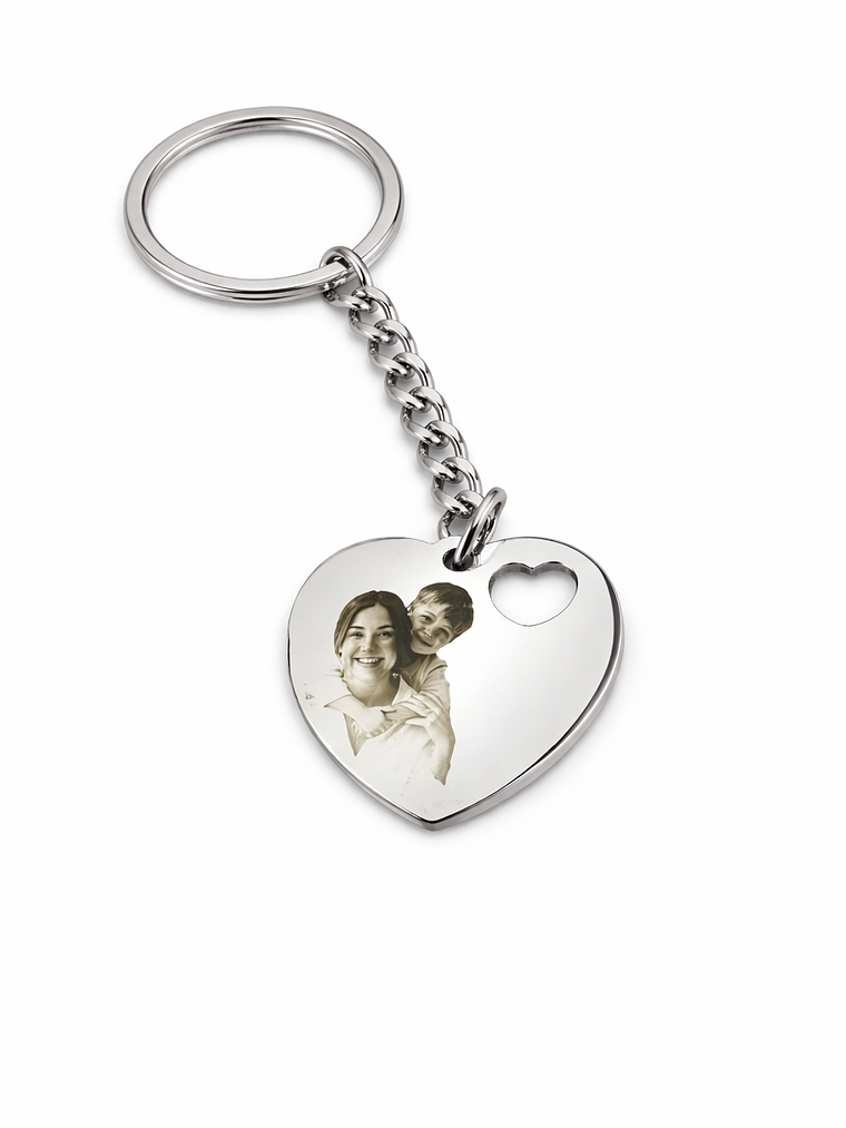 Porta-Chaves Coração Personalizado com Foto – Gravação a Laser em Aço Inoxidável 1