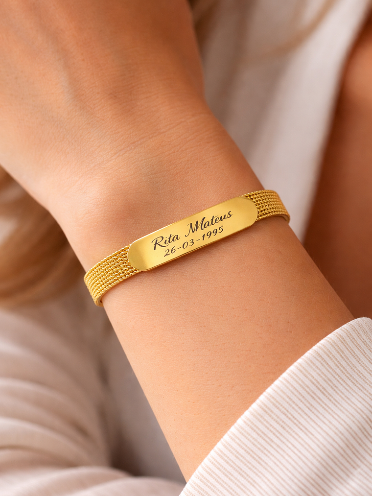 Pulseira Eternum Personalizada em Aço Inoxidável – Gravação a Laser Ajustável 3