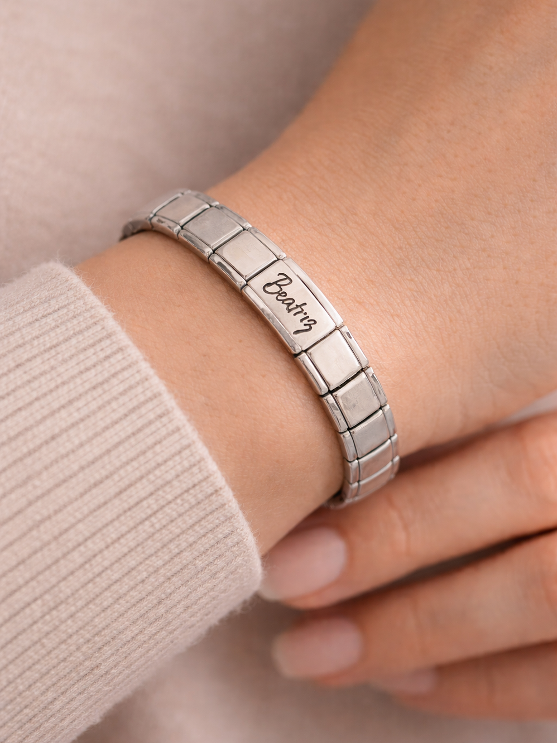 Pulseira Elástica Personalizada Vínculo em Aço Inoxidável com Gravação a Laser 4