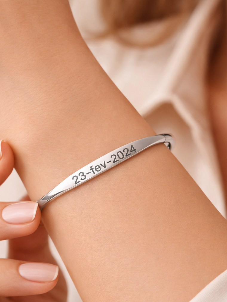 Bracelete Aura Ajustável Personalizada em Aço Inoxidável (Dourada ou Prateada) 4