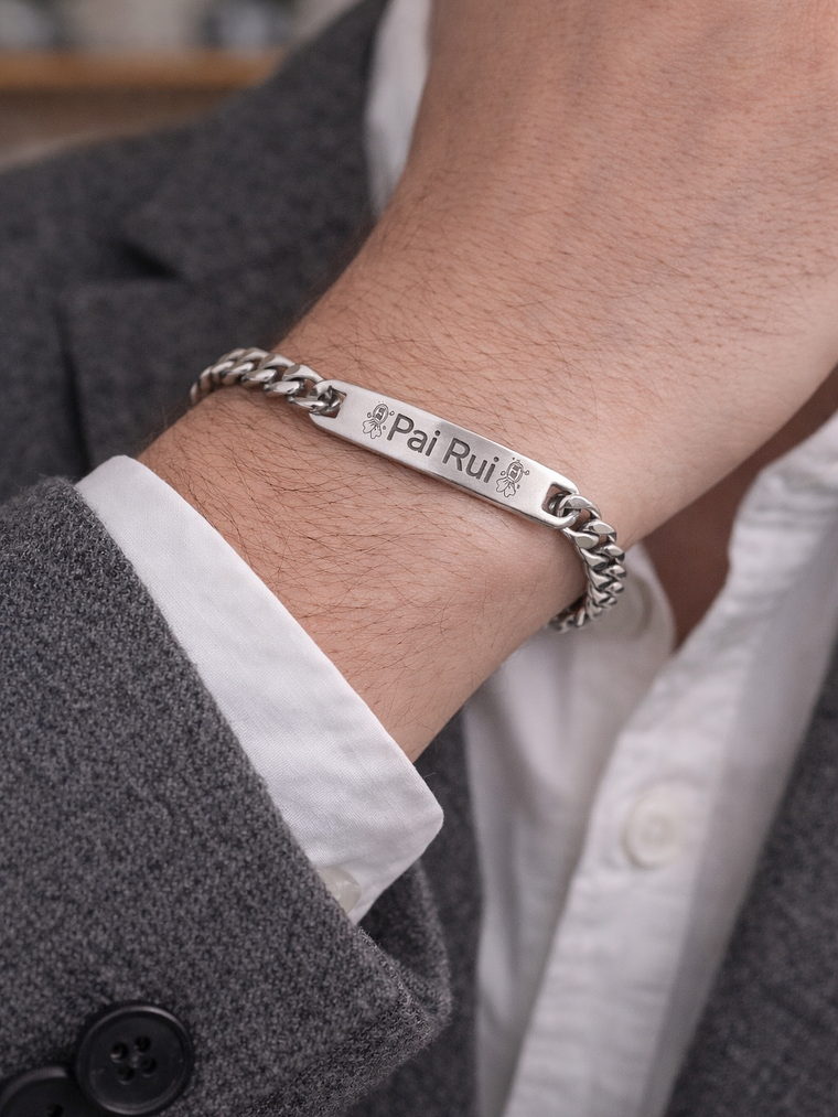 Pulseira Identidade Personalizada em Aço Inoxidável – Gravação a Laser 3