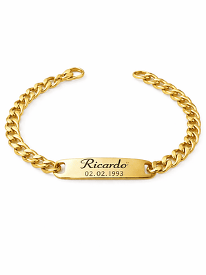 Pulseira Identidade Personalizada em Aço Inoxidável – Gravação a Laser