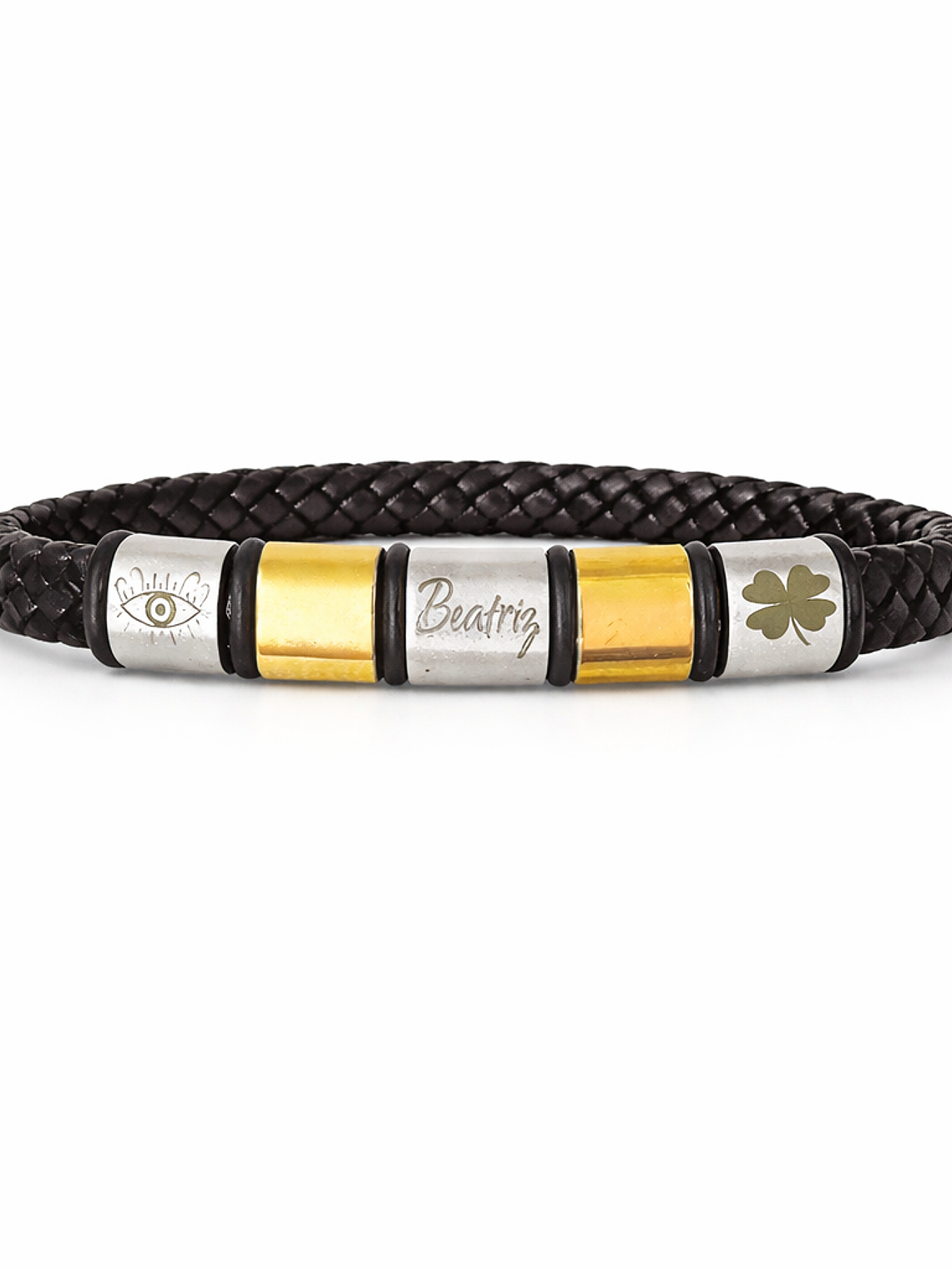 Pulseira Block em Couro com Blocos Personalizáveis – Aço Inoxidável 3