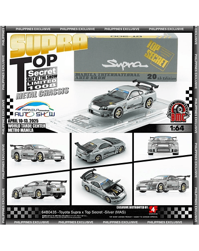 BM Creation 1/64 B0435 Toyota Supra Top Secret, Silver MIAS 20th Annual Edition - limitée à 1008 exemplaires