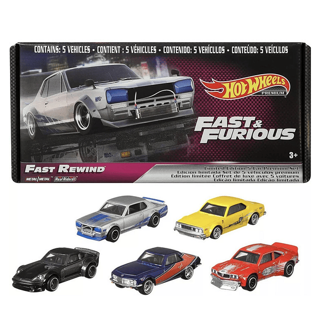 Hot Wheels Premium Fast and Furious : Fast Rewind - 5 cartes premium dans coffret édition limitée